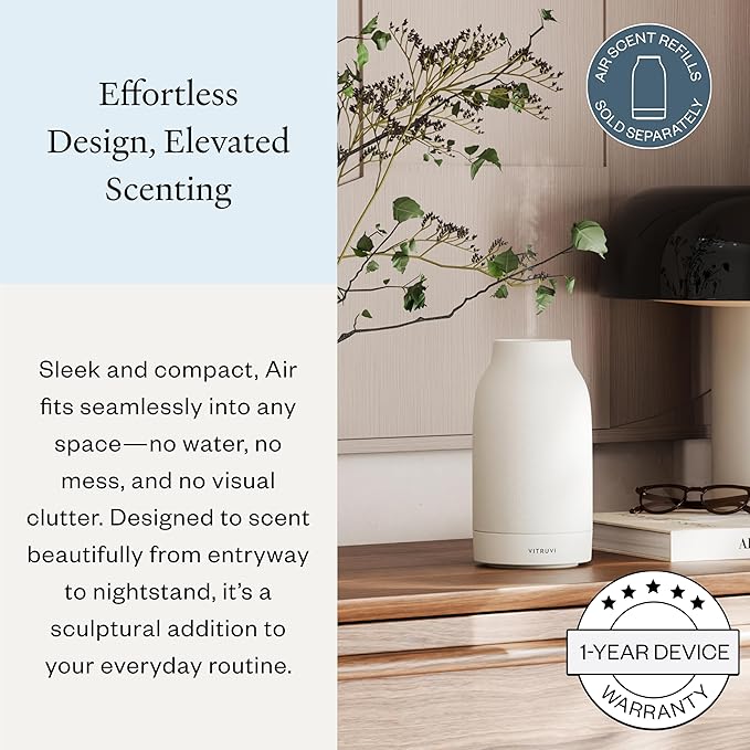 Vitruvi Air Waterless Diffuser for Home 1500 Sq Ft Coverage | Diffusers for Home Oil Diffuser Housewarming Gift Ceramic Finish 5 Adjustable Scent Strengths | White