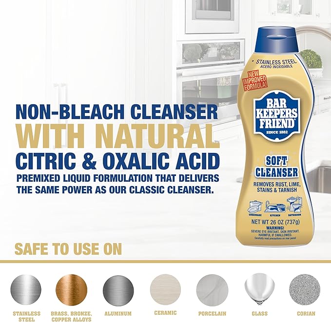 Bar Keepers Friend Soft Cleanser (26 oz) MORE Spray + Foam (25.4 oz) Multipurpose Cleaner Bundle Stain &amp Rust Remover for Multi Surface Bathroom Kitchen &amp Outdoor Cleaning