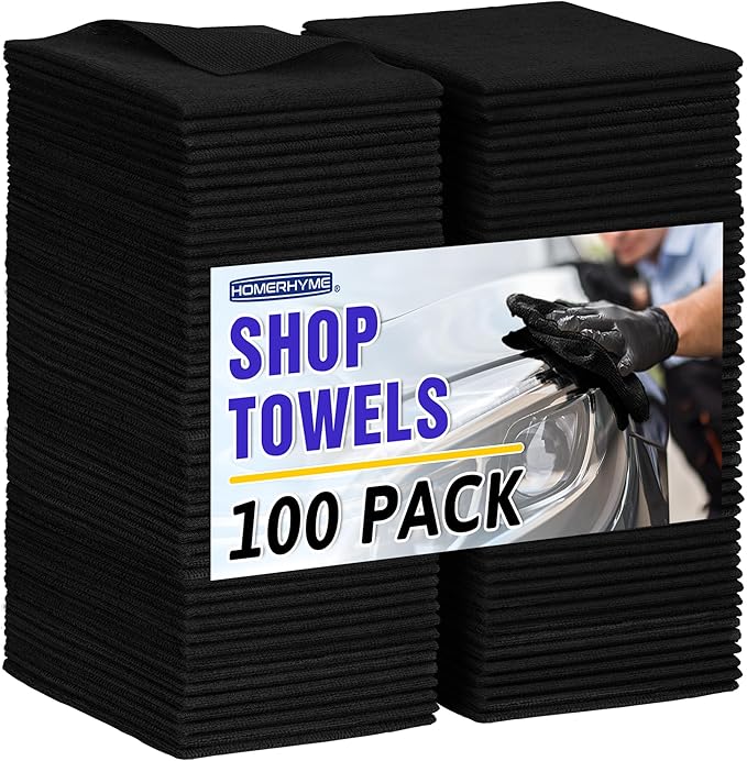HOMERHYME Microfiber Cleaning Cloth 100 Pack Black Cleaning Rags Microfiber Towel Bulk Absorbent Lint-Free Wash Cloths All-Purpose Towels for Cars Shop Automotive Garage Home &amp Kitchen