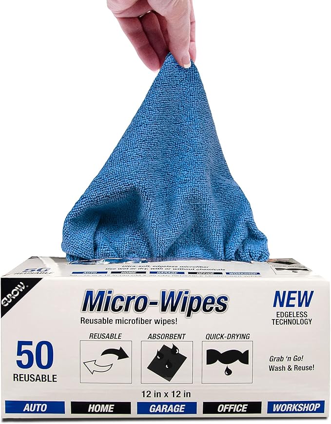 Eurow 200GSM Microfiber Cleaning and Drying Cloths with Dispenser Box Reusable Streak-Free Scratch-Free Ultra Absorbent Edgeless for All Surface Types 12x12in 50-Pack Blue