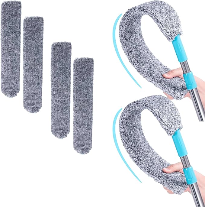 1.5-Meter-Long Stick Mop Retractable Gap Dust Cleaning Artifact Flat Duster Retractable Gap Dust Cleaner Under Appliance Microfiber Duster with 2 Microfiber Dusting Cloths Long Handle (2Pcs)