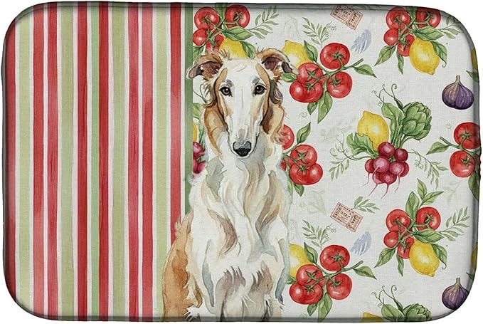 Caroline's Treasures Borzoi Vegetables Dish Drying Mat Absorbent Dish Drying Mat Pad for Kitchen Counter Dish Drainer Mat for Countertop 14 x 21 Multicolor