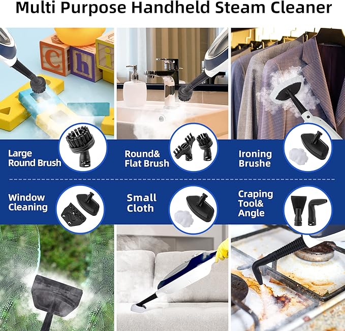 Steam Mop with Detachable Handheld Steamer All-in-one 11 Accessories 23Ft Power Cord3-Level SteamFast Heating MultiPurpose Steam Cleaner for Hard Floor Carpets Furniture Windows Clothes etc.