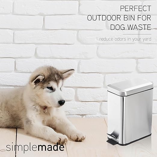 SIMPLEMADE Rectangle Step Trash Can - 5 Liter / 1.3 Gallon - Small with Lid Stainless Steel for Bathroom | Office | Garbage | Metal Wastebasket (Steel)