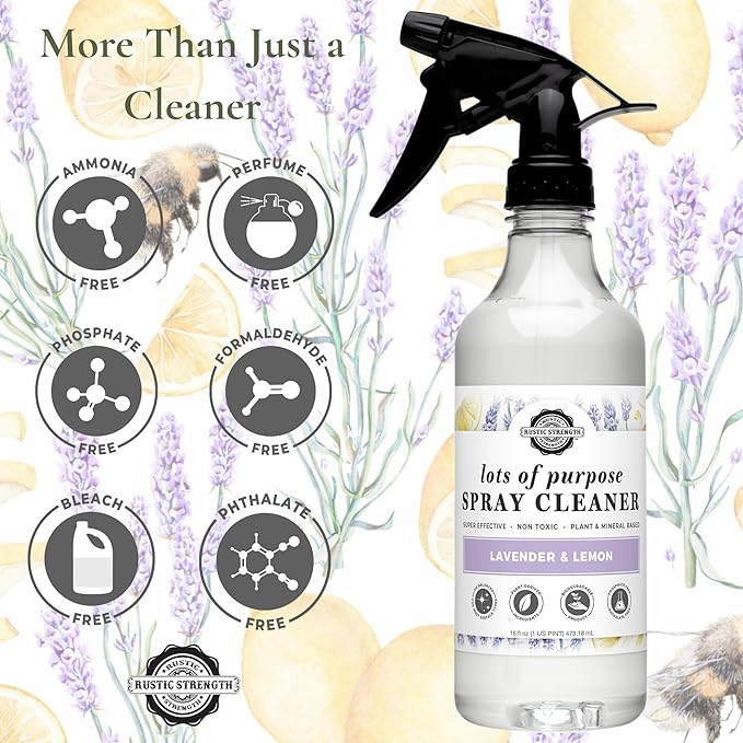 Rustic Strength Lots of Purpose Spray Cleaner with Lavender and Lemon Essential Oils Non-Toxic Plant Based Multi-Surface Gallon Plastic