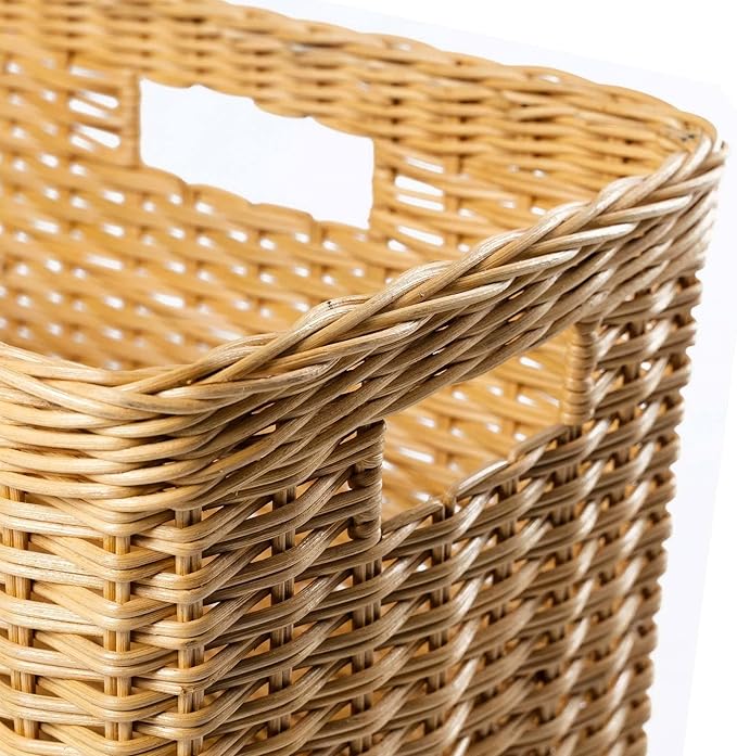 The Basket Lady Tall Rectangular Wicker Storage Basket Medium 20 in L x 13 in W x 11 in H Sandstone