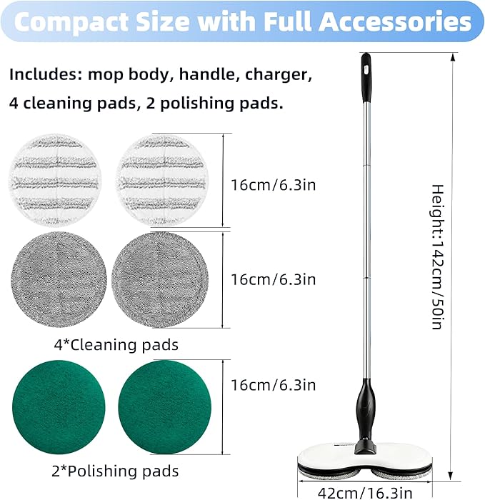 Electric Mop for Floor Cleaning As Seen On TV Cordless Spin Mopper Motorised Electric Mops for Hardwood Tile Laminate Floor Daily Light Cleaning (No Water Tank)