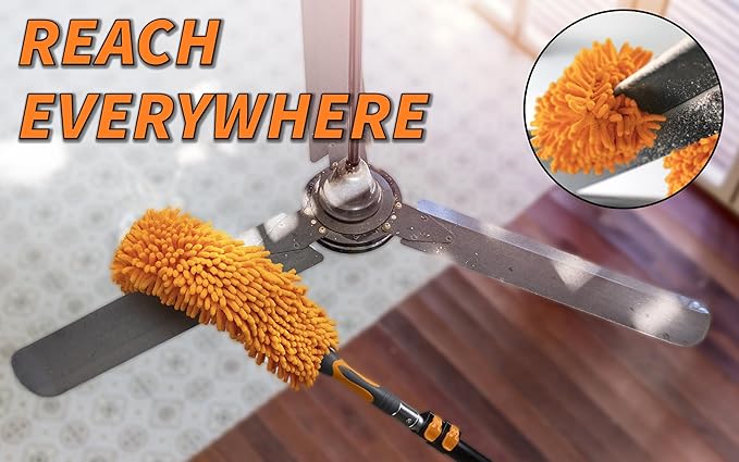 Long Handle Duster for Cleaning // Extendable Microfiber Duster with Extension Pole 18-60 // Washable Bendable &amp Flexible Ceiling Fan Cleaner Duster // Telescopic Cleaning Tool for High Ceilings