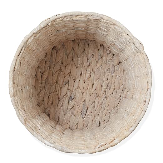 Casafield Water Hyacinth Waste Basket - Whitewash White Woven Wicker Trash Can for Bathroom Bedroom Laundry Room Home Office