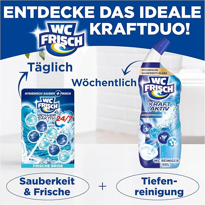 WC-Frisch Kraft Active Fragrance Rinser Fresh Breeze (2 x 50 g) Toilet Cleaner for Cleaning with Every Flush Fragrance Stones for Long-Lasting Fresh Fragrance + 50% Anti-limescale Effect