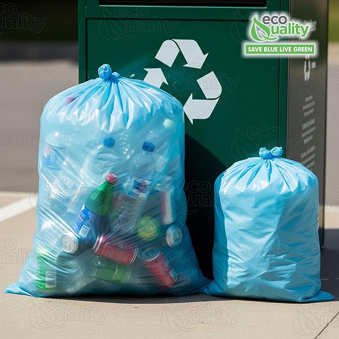 46 Gallon Heavy Duty Large Blue Recycling Trash Bags [40 PACK] -Blue Yard Trash Bags Great for Aluminum Glass bottles and Landscaping Bag Recycling Garbage Bags 2 Mil (46 Gallon - 40 Count)
