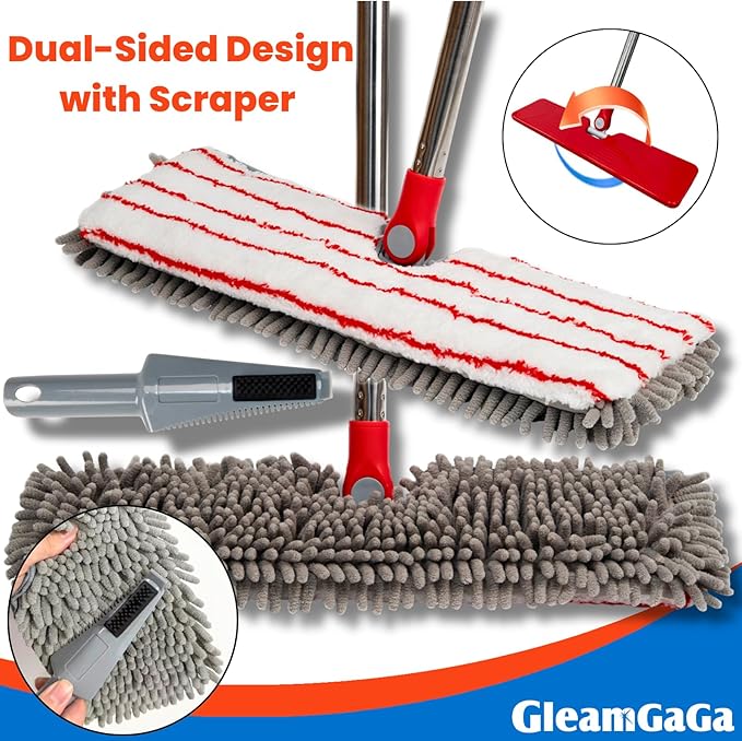 Microfiber Mops for Floor Cleaning Flat Dust Mop with 4 Washable Pads Dual-Sided Flip Mop for Wet &amp Dry Use Extendable 62’’ Handle with Scraper Floor Mops for HardwoodLaminateVinylKitchenT