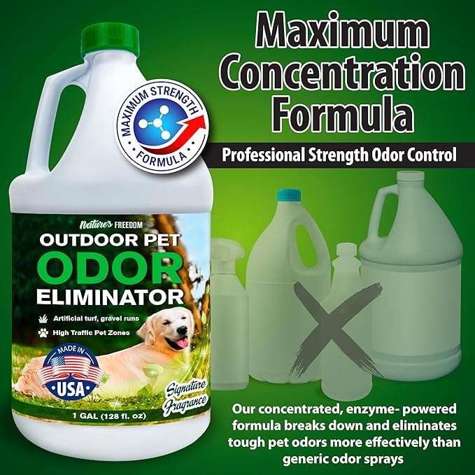 Nature's Freedom Hose-End Outdoor Pet Odor Eliminator – Gallon Enzyme Cleaner with Spray Gun for Yard Turf Patios Kennels Concrete