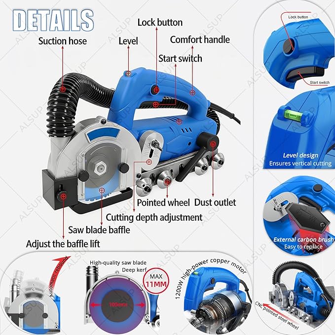 1200W Electric Grout Cleaning Tool 9000RPM Home Tile Gap Cleaner with Self-Vacuuming for Kitchen Bathroom DIY Regrouting &amp Old Grout Removal