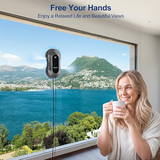 Intelligent Window Cleaning Robot - Electric Window Cleaner with Dual Water Spray Remote &amp App Control Suitable for Interior &amp Exterior Windows Includes 12 Cloths Grey