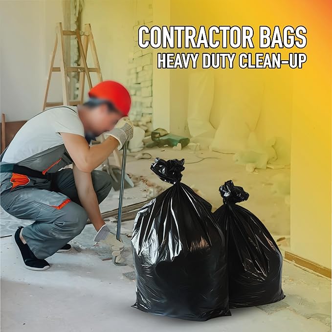Heavy Duty Industrial Contractor Bags 42 gallons 2 Mil - 33 x 48 Thick and Tough Trash Bag for Construction Commerical Yard Outdoor use. (40)
