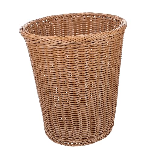 Woven Wastebasket Rust-Resistant Iron Handcrafted Faux Rattan Design Round Trash Bin for Office Home and Guest Rooms
