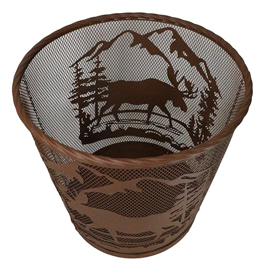 Ebros Rustic Moose Deer Roaming Pine Trees Forest by The Mountains Rust Finish Metal Wire Waste Basket Bin 13 Wide Bear Home and Bathroom Accent Western Country Cabin Lodge Decorative Trash Can