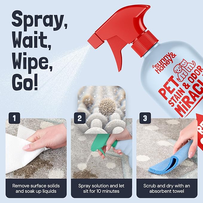 Sunny &amp Honey Pet Stain and Odor Remover - Enzyme Cleaner for Dog Urine and Poop on Carpets and Furniture - Strong Pet Carpet Cleaner Spray (32fl oz Fall Spice)