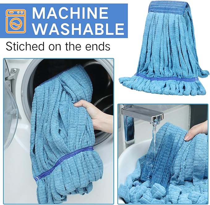 Lallisa 2 Pcs Commercial Mop Head Replacement 18 Oz Tube Microfiber Mop Heads for Floor Cleaning Industrial Mop Heads Blue Looped End Wet Mop Head Refill for Home Commercial Industrial Use