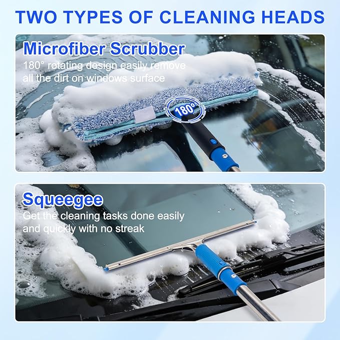 Window Cleaning Kit with 6ft Long Handle 3 Gallon Bucket14 Squeegee15 Microfiber ScrubberSpray Bottle ClothProfessional Window Washing Equipment Cleaner Tool for Outdoor Commercial Household