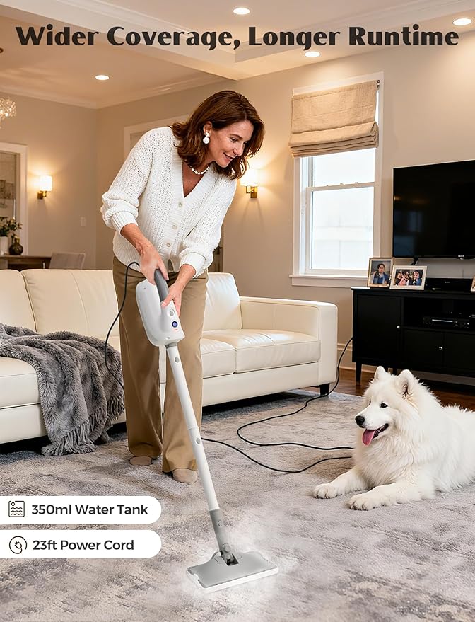 Electric Solar Panel Cleaning Kit &amp 10-in-1 Steam Mop with Detachable Handheld Steamer