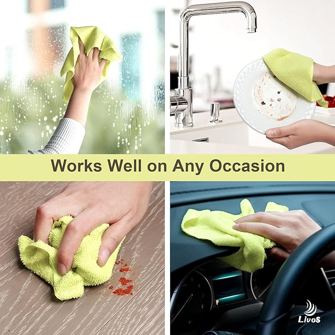 LIVOS Microfiber Cleaning Cloth Roll - 80 Pack Reusable Paper Towels Tear Away Towels Microfiber Towels for Cars Super Absorbent Lint Free Cleaning Rags for House Kitchen-Beige Yellow11.5x11.5