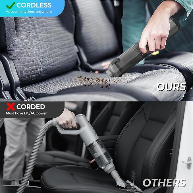 Cordless Car Vacuum Cleaner 22000Pa High Power Handheld Vacuum &amp Air Duster 4-in-1 Mini Portable Vacuum with LED Display 3 Modes USB-C Rechargeable for Car Home Pet Hair Camping