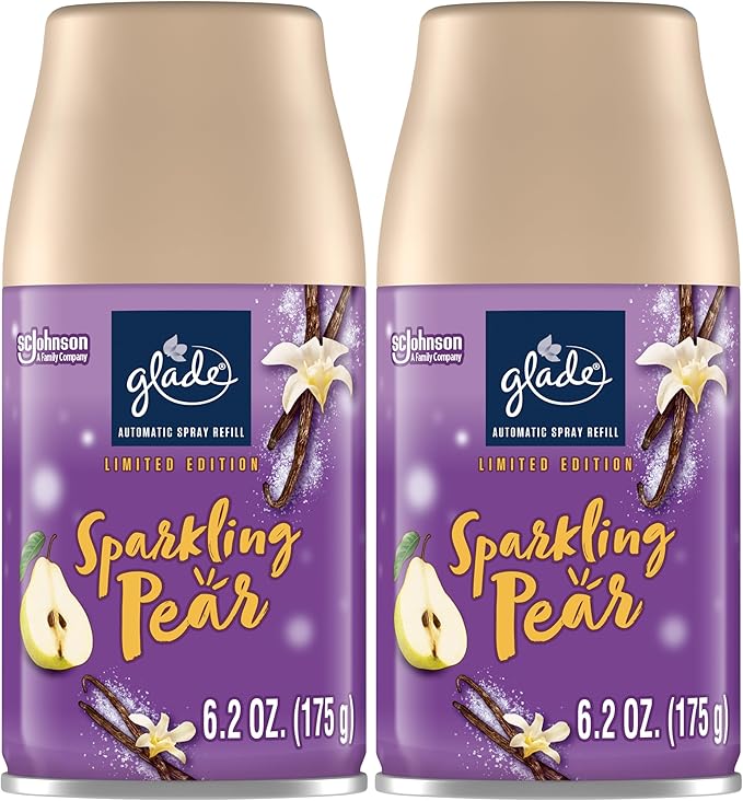 Glade Automatic Spray Refill Air Freshener for Home and Bathroom Sparkling Pear 6.2 Oz 2 Count