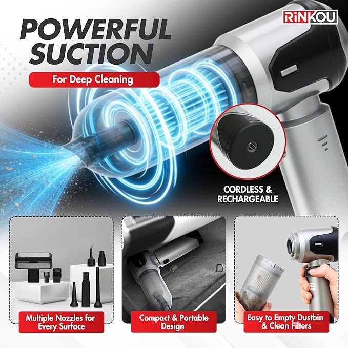 Car Vacuum Portable Cordless – Handheld Cleaner Mini Car Vacuum Small Portable Vehicle Cleaner with 8 Attachments Blower Spray Lubricant &amp Microfiber Towels for Truck &amp Interior Cleaning