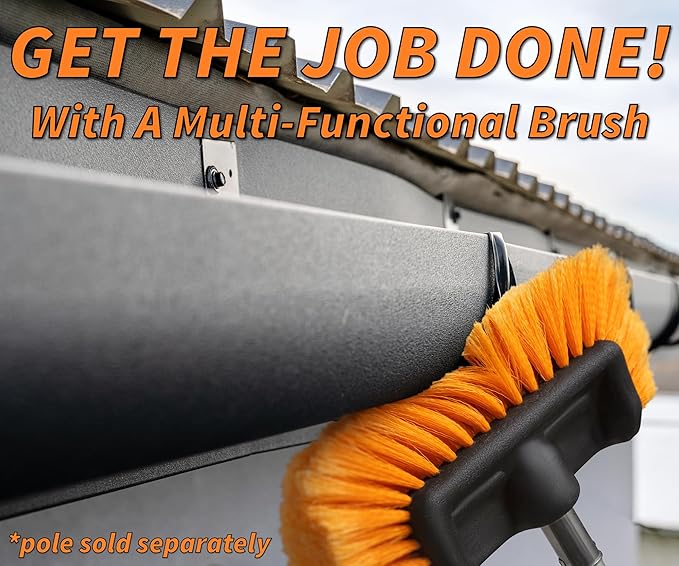 Hard Bristle Deck Scrub Brush Heavy Duty // Concrete Scrub Brush for Exterior House Cleaning // Screw On Floor Brush Scrubber Fits Standard Acme Threaded Extension Poles (Pole Sold Separately)