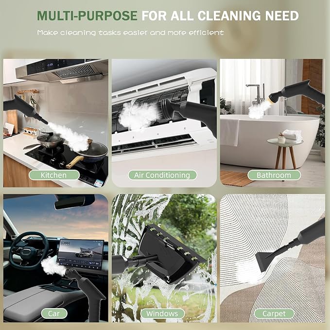 Handheld Steam Cleaner 2500W10s Fast Heat-Up &amp 50.73OZ Large TankPressurized Portable Steamer with 9 Accessories for HomeCarKitchenBathroomFloorsGroutTileUpholstery