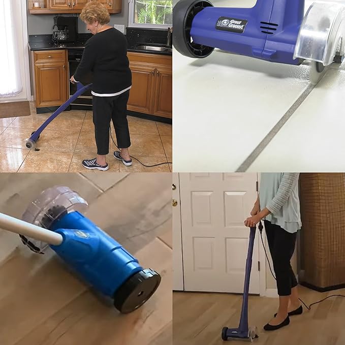 Electric Stand-Up Grout Cleaning Machine – Compact Lightweight Floor Scrubber for Tile Bathroom &amp Kitchen Grout Lines | Easy-to-Use Deep Cleaner for Ceramic &amp Porcelain Tile Floors (Small)