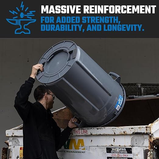 Magnum 32 Gallon Trash Can Construction Grade Heavy Duty Plastic Jobsite Ready for Handling and Holding Garbage CMTC-C000-32G04 (4 Pack)