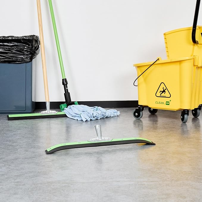 Restaurantware-SQUEEGEE ONLY: Clean Tek Professional 24 Inch Curved Floor Squeegee 1 Broom With Rubber Blade - Handle Sold Separately Heavy-Duty Green Steel Wiper Ideal For Floor Tiles