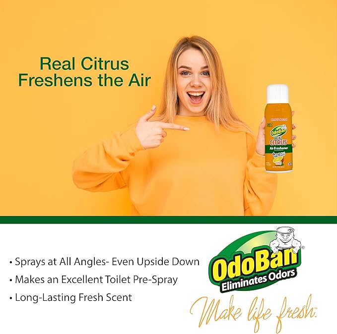 OdoBan Aroma Eliminator Set Made in the USA 10 Ounce 360-Degree Continuous Spray Natural Oil Real Citrus Air Freshener and 1 Gallon Multipurpose Disinfectant Cleaning Concentrate Orange Scent
