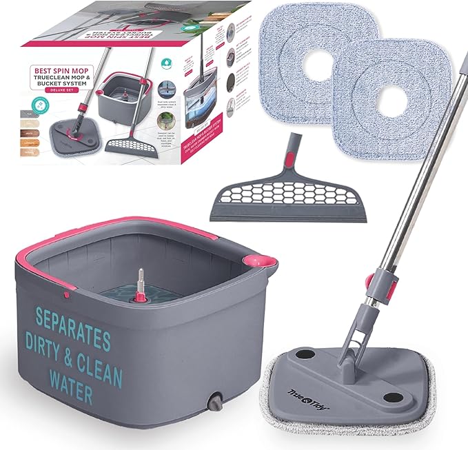 Square Spin &amp Bucket Smart Floor Mop with Separate Compartments for Clean and Dirty Water Self Cleaning (Mop Bucket with Squeegee Sweeper)