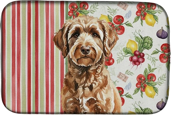 Caroline's Treasures Chocolate Labradoodle Vegetables Dish Drying Mat Absorbent Dish Drying Mat Pad for Kitchen Counter Dish Drainer Mat for Countertop 14 x 21 Multicolor