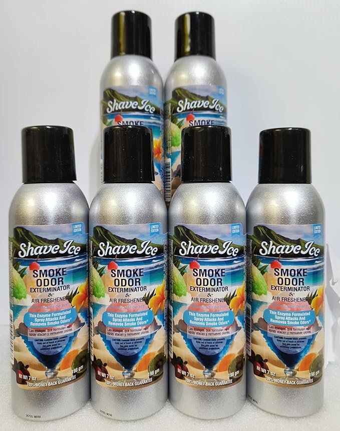Smoke Odor Exterminator 198 gm/ 7 oz Large Spray Shave Ice 7oz Can 6 Pack. Assorted