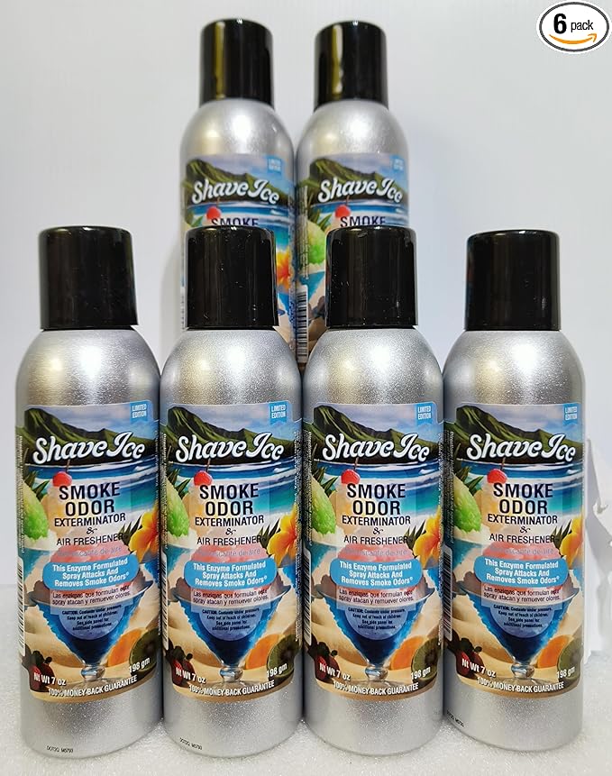 Smoke Odor Exterminator 198 gm/ 7 oz Large Spray Shave Ice 7oz Can 6 Pack. Assorted