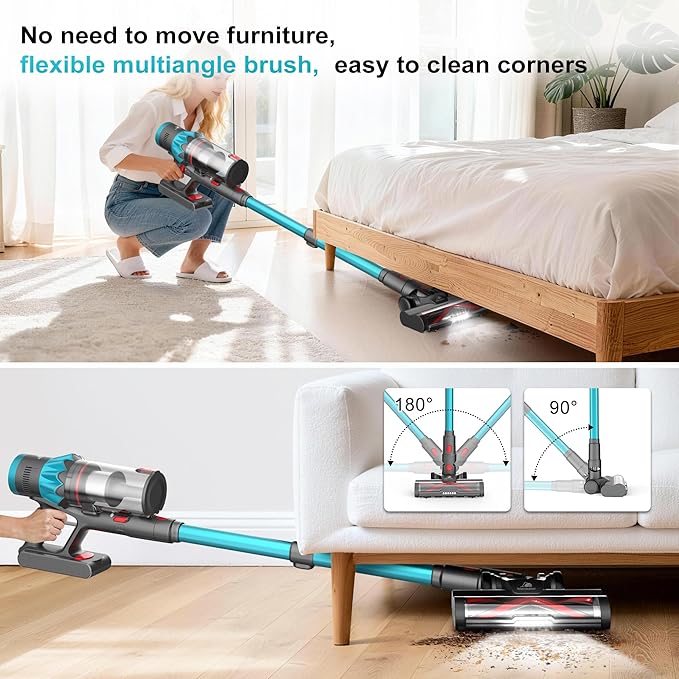 Cordless Vacuum Cleaner 55Kpa 70Mins Stick Vacuum for Home with LED Display and Self-Standing Vacuum with Anti-Tangle Brush&ampWall Mount Charging Vacuum Cleaners for Pet Hair/Carpets/Floors