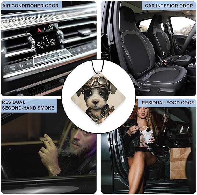 5PCS Car Air Freshener Hanging Personalized Double Sided Steampunk Puppy Car Fresheners Long Lasting New Cars Scents Cute Automotive Freshies for Closets Drawers (tea)