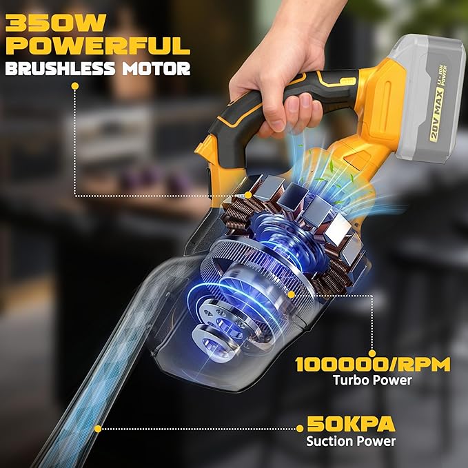 Cordless Vacuum Cleaner with 2x4.0A Battery&ampQuick Charger | 50kPa 125AW Strong Suction | 5 HEPA Filters | 4-in-1 Nozzle | 65CFM Powerful Brushless Handheld Vaccum for Home Car Pet