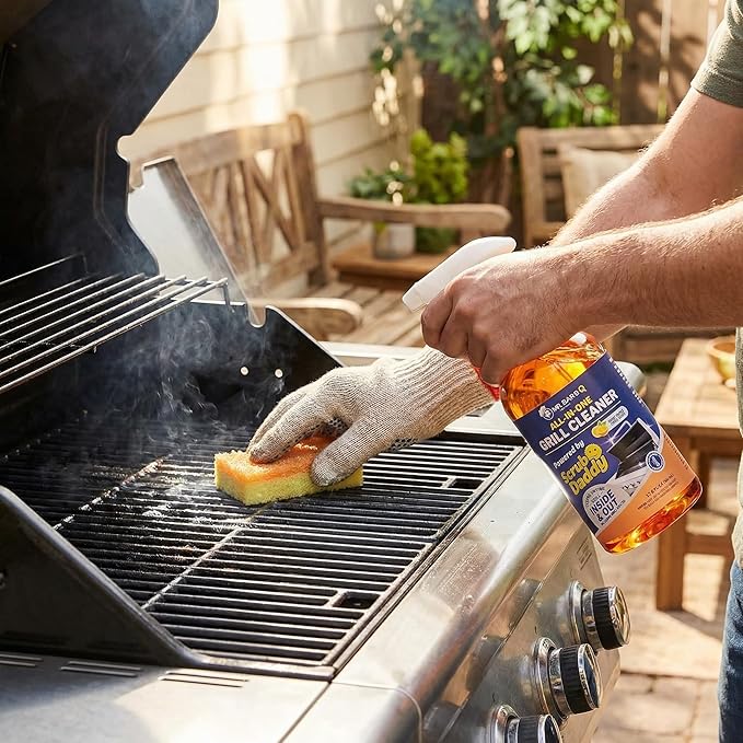 Grill Cleaner for Outdoor Grill – Bbq Cleaner Spray and Griddle Cleaner Kit with Grill Cleaning Tools and Citrus Cleaner 4 Pack