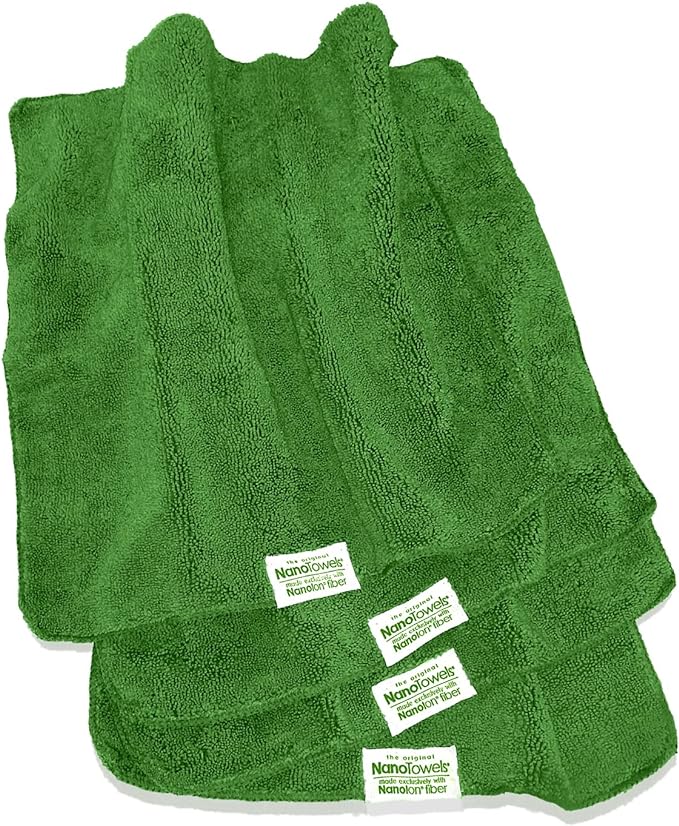 Nano Towels Cleaning Cloths - Cleans with Only Water - Wipes Away Dust Spills &amp Grime Instantly Without Chemicals Paper Or Microfiber Supplies. Kitchen Bathroom Glass 14x14” 4-Pack Green