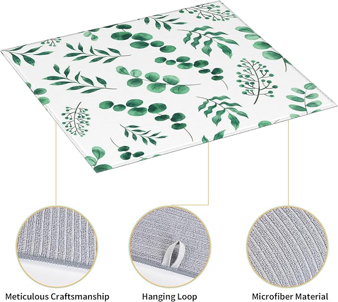 Watercolor Plant Green Leaves Dish Drying Mat for Kitchen Counter 16x18 Microfiber Absorbent Fast Dry Mat 2Pcs Dish Mat Faucet Mats Sets Large Drying Kitchen Mat Kitchen Drying Pad