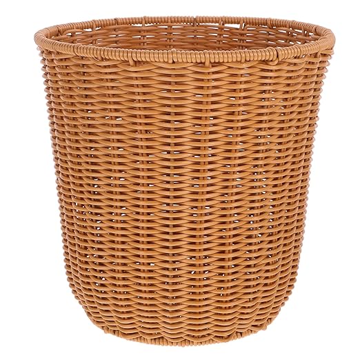 Kichvoe Woven Trash Can Storage Basket Versatile Household Wastebasket Imitation Rattan Design Decorative Sundries Basket for Living Room Bedroom and Bathroom Use