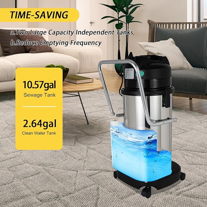 /40L/60L/15.85gal Commercial Carpet Cleaner Machine - 3in1 Wet Dry Upholstery Cleaner with Long Vacuum Head and Round Brush for Carpet Sofa Curtain
