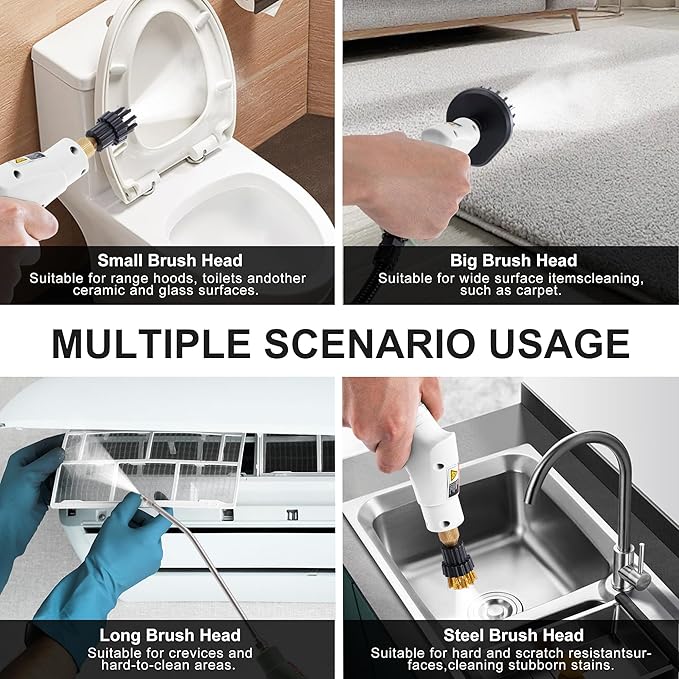 Handheld Steam CleanerSteam Cleaner with Smart Touch Screen High Pressure Steamer15sec Heat-up Deep Cleaning Steamer(White) for KitchenBathroomFurnitureCarGroutTile and More