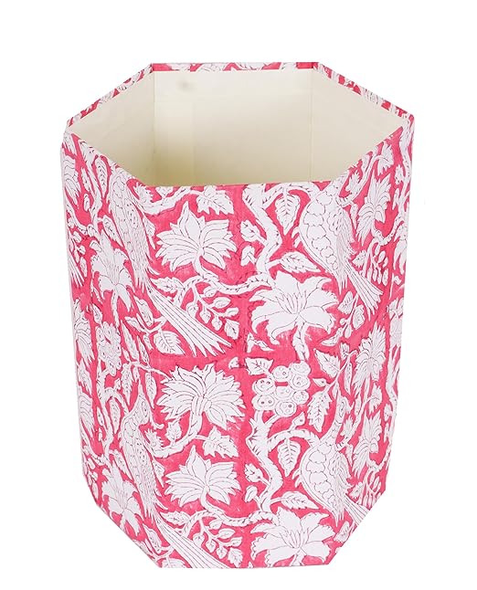 Handmade Cotton Paper Waste Basket Stylish Trash Can for Home or Office (1 RED Bard)